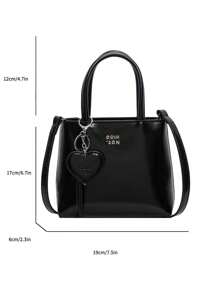 时尚小众品牌女士时尚斜挎包、手提包，配有心形配饰 - 黑色 - 查看 8