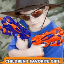 Set 2 Piezas De Pistola De Juguete 80 Balas De Espuma- 2 Gafas Protectoras- Pistola De Dardos Infantil Suave Color Rojo Y Naranja. - Azul - Ver 2