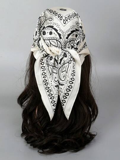 1pc Paisley Pattern Bandana Scarf For Women, Silky Fabric Head Wrap, Neck Scarf For Daily Use