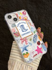 1 件牛仔靴配鸡尾酒印花亚克力反光手机壳，兼容 16/16Pro/16Plus/15/15ProMax/15Pro/11/12/13/14ProMax/11Pro/11ProMax/12Pro/12ProMax/13Pro/13ProMax/14Pro/14ProMax/16ProMax/16/16Pro/16Plus/12Mini/13Mini，极简主义和创意设计 - 彩色 - 查看 3