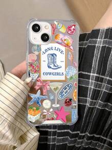 1 件牛仔靴配鸡尾酒印花亚克力反光手机壳，兼容 16/16Pro/16Plus/15/15ProMax/15Pro/11/12/13/14ProMax/11Pro/11ProMax/12Pro/12ProMax/13Pro/13ProMax/14Pro/14ProMax/16ProMax/16/16Pro/16Plus/12Mini/13Mini，极简主义和创意设计 - 彩色 - 查看 2