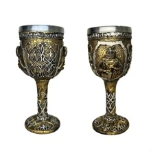 Medieval Warrior Goblet Wine Glass Resin Polished Aluminum - 金色 - 查看 3