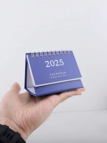 1pc 2025 Mini Desk Calendar Simple Solid Color Calendar Fresh And Simple,Desktop Paper Mini Stand Calendar,Small Size, Creative, And Easy To Use,Simplistic Yet Elegant Paper Construction - Multicolor - View 2