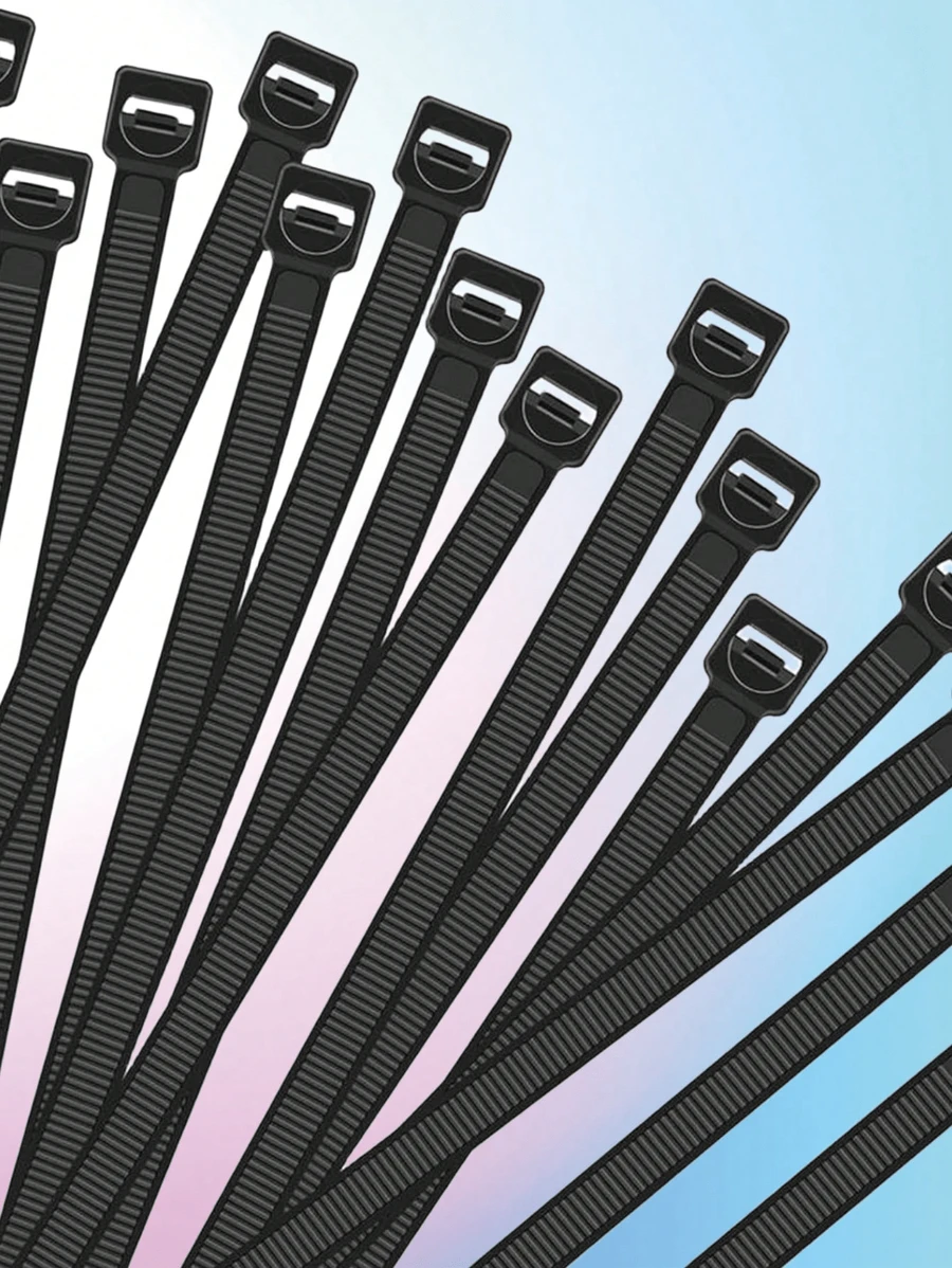 100 cái/gói Dây buộc cáp nylon tự khóa, thiết kế chống giả mạo, khóa dày hơn, lực kẹp mạnh, bền, không sờn, cạnh mịn, quản lý dây dễ dàng, được sử dụng rộng rãi tại nhà, sân, vườn, văn phòng, nhà để xe, v.v. - màu đen - Xem 1