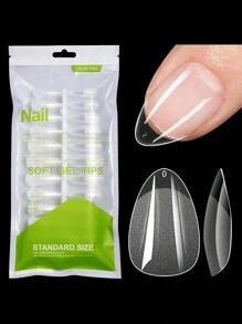 120片/150片杏仁形全覆盖雕塑软胶美甲贴纸，预成型，家用DIY及美甲沙龙适用，按压式美甲贴片 - 無色 - 查看 9