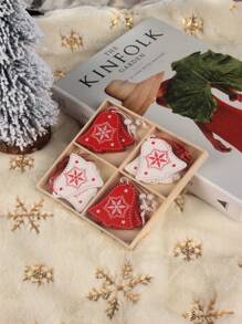 12Pcs/Set Gift Box Christmas Snowflakes Wooden Pendants Xmas Tree Ornaments Painted Red Hanging Decor Christmas,Christmas