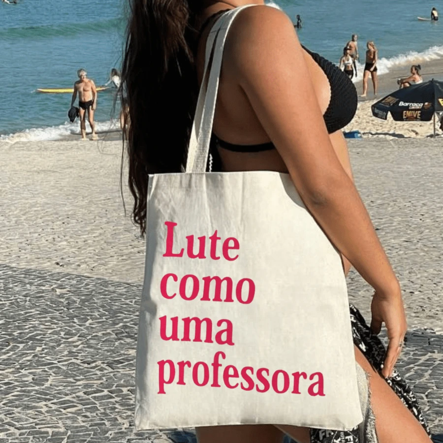 100% Cotton Ecobag Bag FIGHT LIKE A PROF Print (Pink) - 白色 - 查看 1