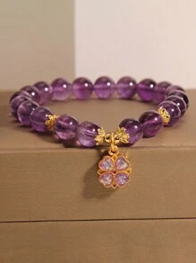 1pc Water-Drop, Flower, Clover And Butterfly Shaped Cubic Zirconia Decorated Money Bag Pendant Bracelet, Beaded Bracelet For Women Daily Wear Valentines,Mom,Mother,Mother's Day,Gift