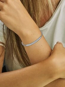 S925纯银1.3克拉莫桑石钻石男女款网球手链，可调节手链，时尚百搭，周年纪念婚礼、订婚、求婚、结婚礼物 - 銀色 - 查看 4