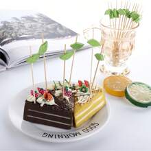 200/100/50/20/10pcs Tropical Green Leaf Shaped Food Picks, Cocktail Fruit Sticks, Fancy Toothpicks, 4.7 Inch Bamboo Skewers For Hawaiian Party,Christmas - Green - View 6