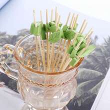 200/100/50/20/10pcs Tropical Green Leaf Shaped Food Picks, Cocktail Fruit Sticks, Fancy Toothpicks, 4.7 Inch Bamboo Skewers For Hawaiian Party,Christmas - Green - View 8