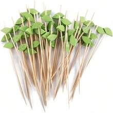 200/100/50/20/10pcs Tropical Green Leaf Shaped Food Picks, Cocktail Fruit Sticks, Fancy Toothpicks, 4.7 Inch Bamboo Skewers For Hawaiian Party,Christmas - Green - View 1