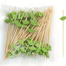 200/100/50/20/10pcs Tropical Green Leaf Shaped Food Picks, Cocktail Fruit Sticks, Fancy Toothpicks, 4.7 Inch Bamboo Skewers For Hawaiian Party,Christmas - Green - View 3