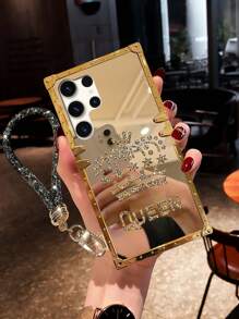 1件装奢华水钻金色镜面皇冠图案挂绳手机壳，兼容三星S26 Ultra/S26/S26 Plus、17 Pro Max/17 Air/16、Galaxy S25 FE/A17/A07/S23 FE/S20+/S20U/S21U/S22U/S23U/S24 Ultra 5G、Note20 Ultra/Note10+、A04E/A05/A12/A13 4G/A14/A15/A22/A23/A24/A25/A32/A33、C53/C55、Note12 Pro+ 5G/Note13 Pro、Y36 5G、Smart8、Spark20 - 金色手機殼+掛繩 - 查看 6
