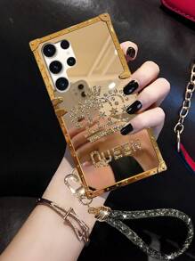 1件装奢华水钻金色镜面皇冠图案挂绳手机壳，兼容三星S26 Ultra/S26/S26 Plus、17 Pro Max/17 Air/16、Galaxy S25 FE/A17/A07/S23 FE/S20+/S20U/S21U/S22U/S23U/S24 Ultra 5G、Note20 Ultra/Note10+、A04E/A05/A12/A13 4G/A14/A15/A22/A23/A24/A25/A32/A33、C53/C55、Note12 Pro+ 5G/Note13 Pro、Y36 5G、Smart8、Spark20 - 金色手機殼+掛繩 - 查看 2