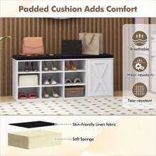 9-Rack Shoe Bench W/ Door Cabinet & 9 Racks & Sponge Padded Cushion White - Multicolor - View 6