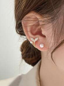 1pair Fish Tail Shaped Pearl Fashion Elegant Bride Earrings. Valentine's Day Accessories - White - View 5