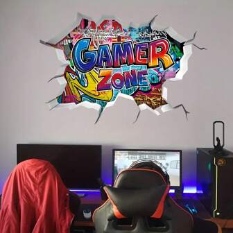 1Roll Creative Game Area Wall Sticker, Self-Adhesive Indoor Wallpaper, Removable Mural Painting For Living Room Bedroom Decor, Gaming Poster, Graffiti Stickers, Stickers, Spring Decoration Items Refresh Your Home, Rama Decoration Stickers Gifts Birthday Graduation