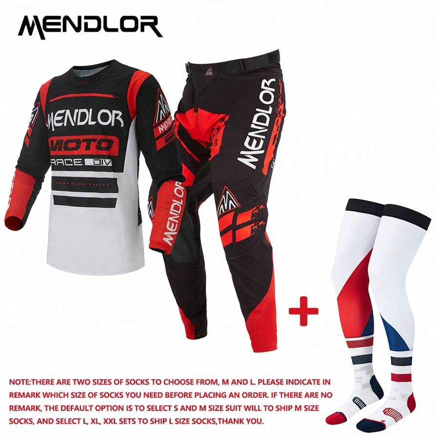 2024 MENDLOR Black/Red Motorcycle Equipment Set And Sock Combination Suitable For MTB MX ATV Jersey Pants Mountain Bike Off-Road Motorcycle Men's Set Racing Set Sock Combination - Black Red - View 1