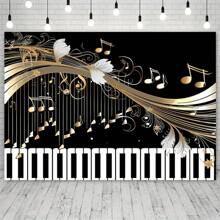 1 件，充满活力的钢琴主题背景 - 具有金色音符和逼真的钢琴键盘图案背景 - 非常适合摄影、生日派对装饰、艺术工作室、照片横幅道具、派对和家居装饰用品 - 多色 - 查看 5