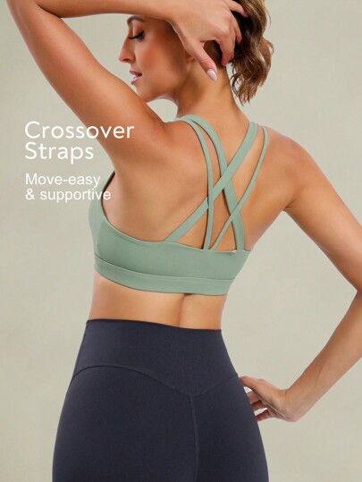 Tender Angel Crossed Back Medium Support Sports Bra, New Yoga Fitness Thin Straps Athletic Underwear Gym Top view 3