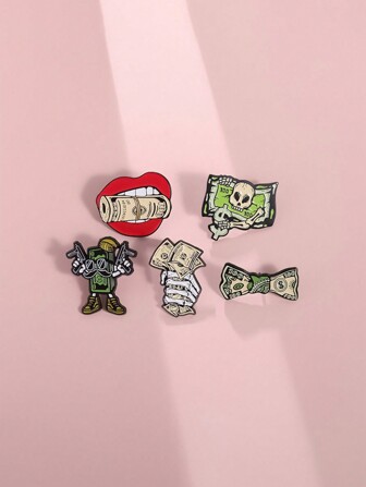 5 piezas Alfileres de broche creativos y divertidos con diseño de calavera y signo de dólar, adorno de insignia de dibujos animados para ropa, bolsos, joyería de moda para hombres y mujeres