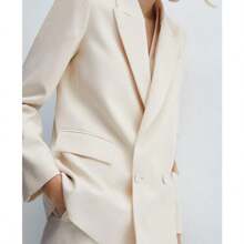 Mango Áo blazer nữ hai hàng khuy - Màu be nhạt - Xem 6