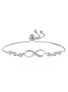925 Sterling Silver Infinity Loop Bracelet For Women, Cubic Zirconia Embellished Adjustable Bangle - Bracelet - View 6