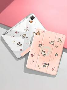 1 件可爱粉红猫心双面绘画亚克力透明水晶保护壳支持睡眠/唤醒兼容 iPad/华为 - 彩色 - 查看 4