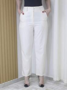 Refreshing Plain Tailor Women's Pants With Button - Maxma 6631 - White - View 2