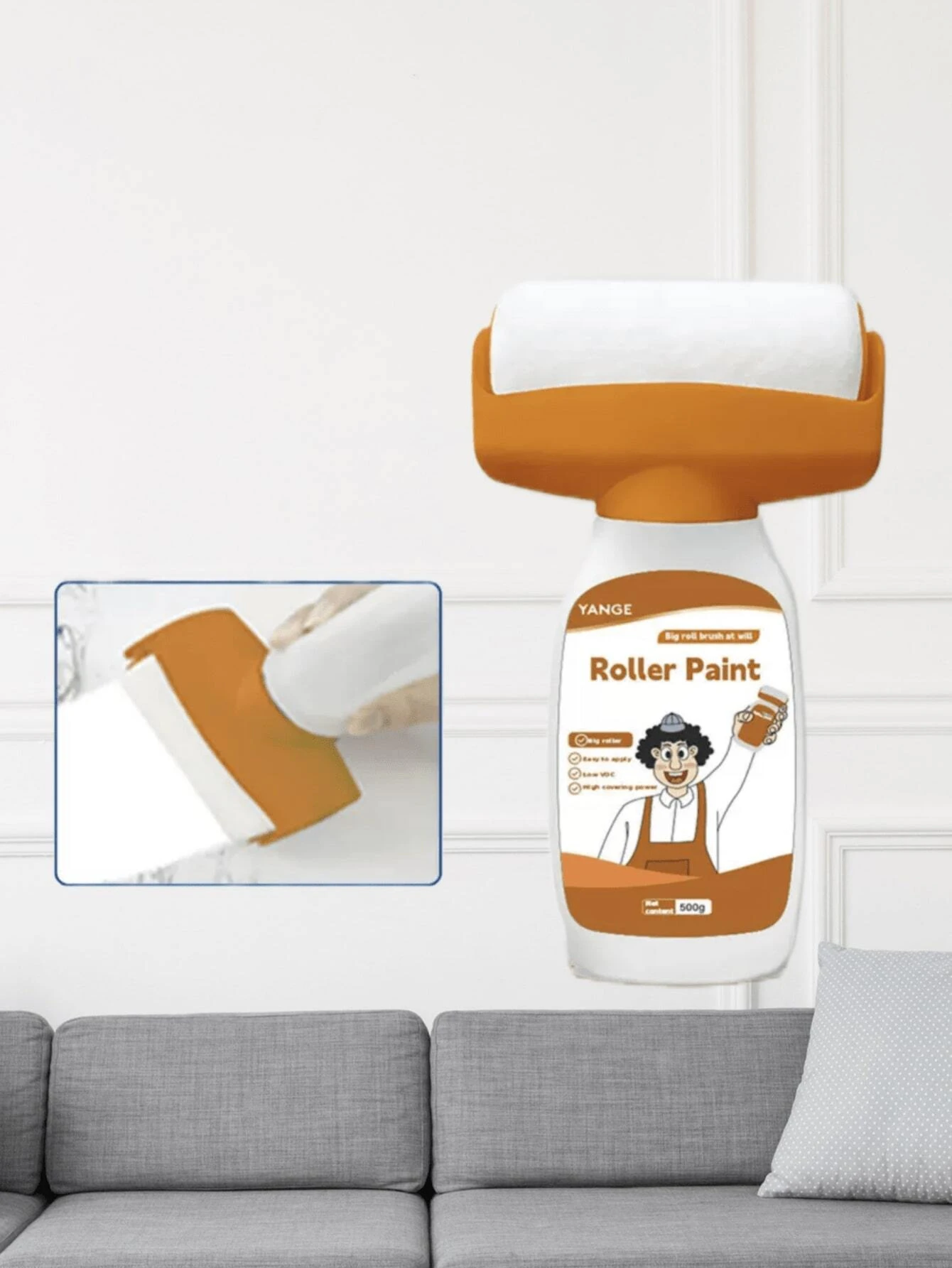 1pc Large Wall Paint Roller With Extra Paint, WaterBased & Low Odor