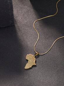 1 件时尚中性不锈钢非洲地图项链 50 厘米，时尚街头嘻哈珠宝配饰，送给男朋友的绝佳礼物 - 金黃色 - 查看 1