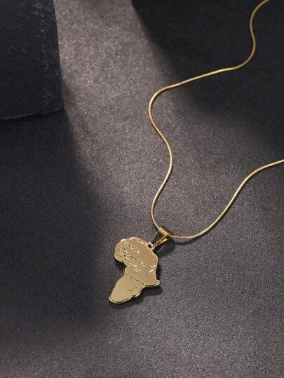 قلادة حديد عديم التآكل على شكل خريطة أفريقيا 50 سم للجنسين العصرية، إكسسوار مجوهرات شارع عصري هيب هوب، هدية رائعة للحبيب