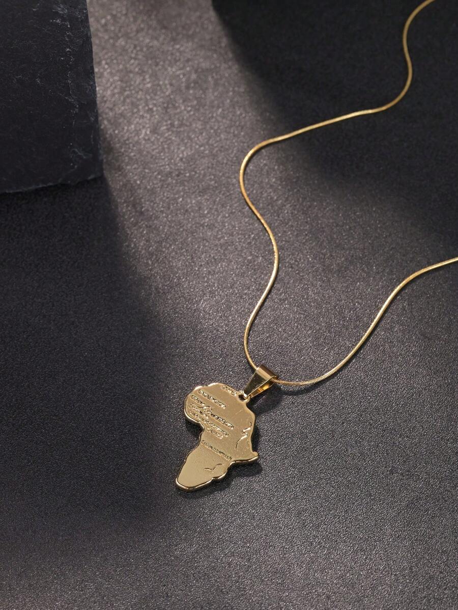 1 件时尚中性不锈钢非洲地图项链 50 厘米，时尚街头嘻哈珠宝配饰，送给男朋友的绝佳礼物 - 金黃色 - 查看 1