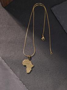 1 件时尚中性不锈钢非洲地图项链 50 厘米，时尚街头嘻哈珠宝配饰，送给男朋友的绝佳礼物 - 金黃色 - 查看 3