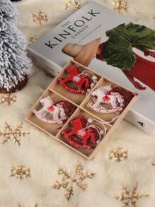 12Pcs/Set Gift Box Christmas Snowflakes Wooden Pendants Xmas Tree Ornaments Painted Red Hanging Decor Christmas,Christmas