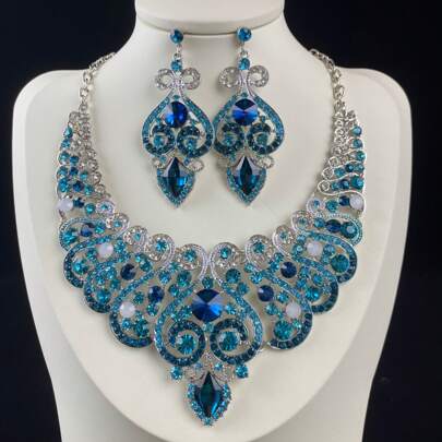 2 Pezzi Set Gioielli da Donna: Collana e Orecchini, Elegante Regalo di Lusso per il Medio Oriente durante il Ramadan, Accessori in Lega Brillante per Matrimonio e Feste, Set di Collana e Orecchini di Alta Qualità e Nuovo Design