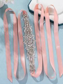 1pc Rhinestone Applique Bridal Belt Bridal Belt Wedding Belt Crystal Ribbon Wedding Dress, - Silver - View 7