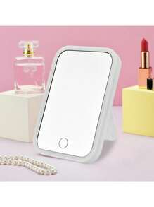 1pc Square LED Lighting Makeup Mirror, Smart Touch Screen, Portable Travel Mirror With Fill Light Best Gifts Birthday - Pink - View 5