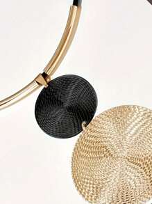 1pc Minimalist Retro Metal Disc & Water Drop Pendant Necklace - Gold - View 3