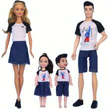 Set de 4 piezas de ropa de mezclilla para familia de 4 miembros para Barbies de 11 pulgadas (29-32 cm) de pareja/familia, sin incluir las muñecas ni los zapatos, regalo festivo