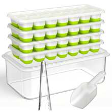 Lechay Ice Cube Tray With Lid And Bin, 4 Pack Silicone Plastic Ice Cube Trays For Freezer With Ice Box, Ice Trays With Ice Container, Stackable Ice Tray With Storage Ice Bucket Kits,Ice Tong,Ice Scoop, Summer Ice Bin & Tray, Kitchen Accessories - Green - View 1