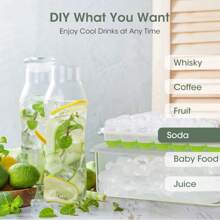 Lechay Ice Cube Tray With Lid And Bin, 4 Pack Silicone Plastic Ice Cube Trays For Freezer With Ice Box, Ice Trays With Ice Container, Stackable Ice Tray With Storage Ice Bucket Kits,Ice Tong,Ice Scoop, Summer Ice Bin & Tray, Kitchen Accessories - Green - View 3