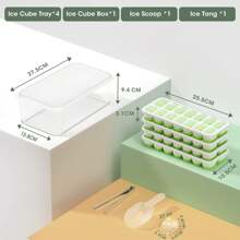 Lechay Ice Cube Tray With Lid And Bin, 4 Pack Silicone Plastic Ice Cube Trays For Freezer With Ice Box, Ice Trays With Ice Container, Stackable Ice Tray With Storage Ice Bucket Kits,Ice Tong,Ice Scoop, Summer Ice Bin & Tray, Kitchen Accessories - Green - View 5