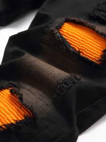 男式黑色直筒修身复古破洞牛仔裤 - 黑色 - 查看 4