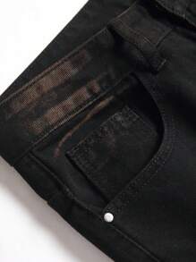 男式黑色直筒修身复古破洞牛仔裤 - 黑色 - 查看 5