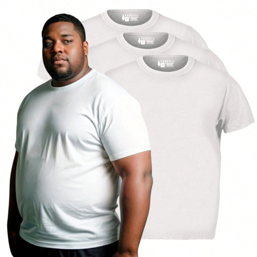 Kit 3 Plus Size T-Shirt 100% Premium Cotton G1-G4 Men's Basic Plain Fafenix - Xem 1