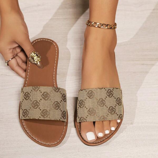 Damen Blumen Muster Pantoletten, lässige offene Zehensandalen für den Sommer, leichte Slide Sandalen