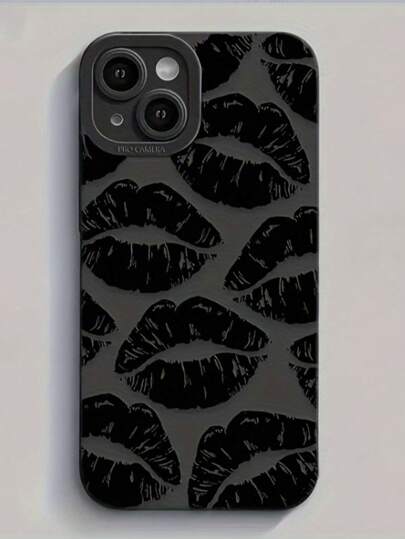 Lip Print Straight Edge Minimalist Design With Butterfly Chain White Shockproof Thick Phone Protective Case, Compatible With IPhone 15 XR/7/8, IPhone 15 Pro Max/12 Pro Max/13 Pro Max/14 Pro Max, 13, 14, 11, 12, 14, P11, P12, XS, XR, 7/8P, 7/8 Plus, A13 4G, A22, A21S, A51 4G, A52, S22 Ultra, A33 5G, Redmi 10, Redmi Note 11 4G, Redmi 11 Lite, A53, A14, A23, S23 Ultra, S24, A14, A15, S23, A73, Redmi