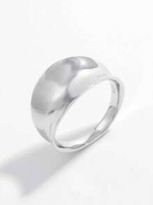 Vaerine 1 Máy Tính Cổ Điển Thanh Lịch Tinh Tế Đơn Giản Bạc 925 Lõm Mịn Dày Hình Học Nhẫn Quà Tặng Cho Các Bạn Nữ - Bạc - Xem 1